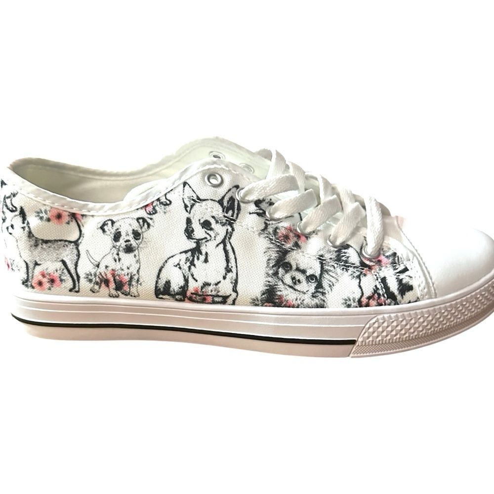 Chihuahua size 9 White Canvas Sneakers Lace Up Low-Top Casual shoes floral